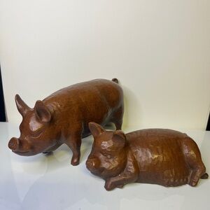 Vtg Set of Hog/Pig Sculpture Figurines Collection Handcrafted Farmhouse Barn